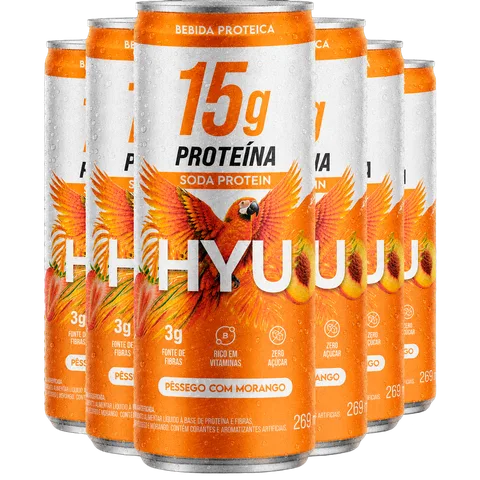 HYU Soda Protein Pêssego com Morango — Kit 12 (12 latas)